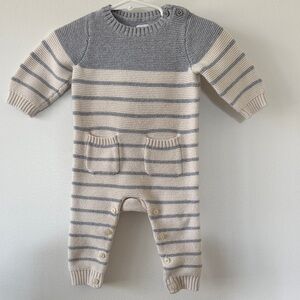 Baby Gap Charming Striped Gray and Cream Footie
